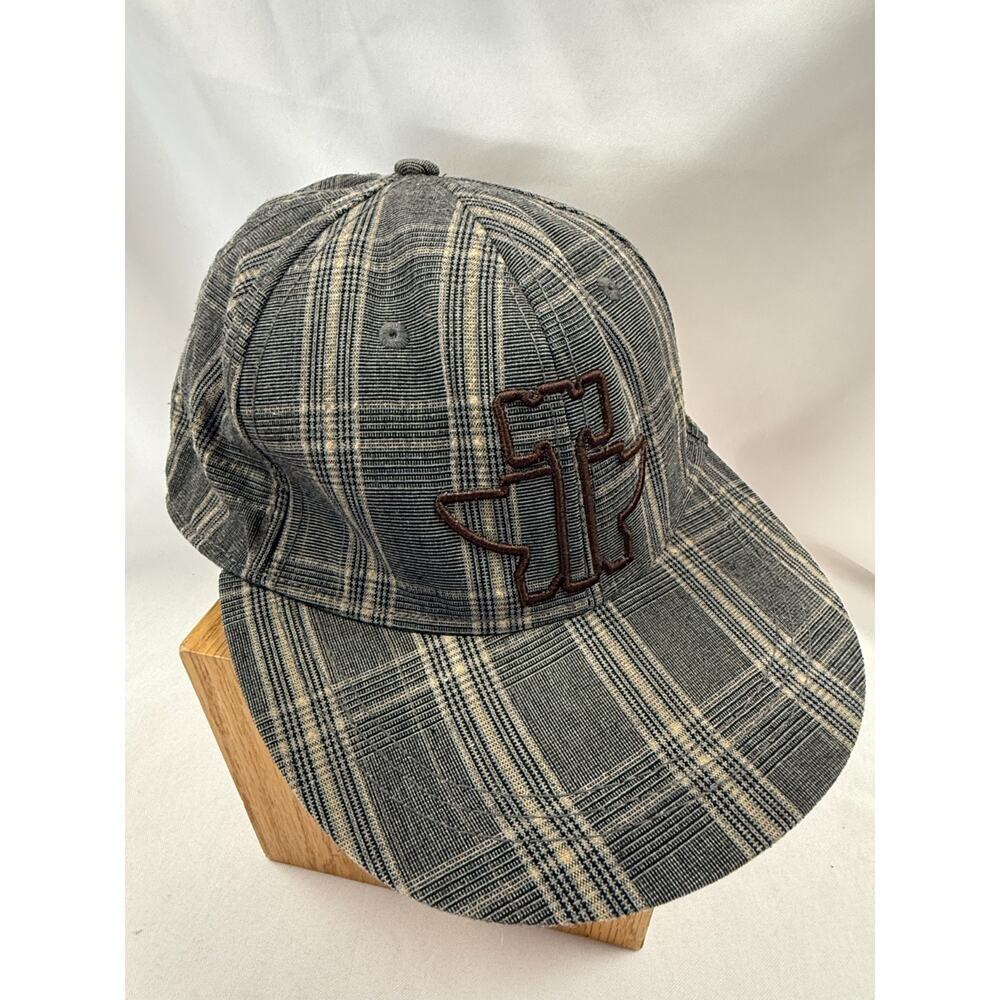 Plaid Baseball Cap Gray Tan Western Style Tin Haul Logo Hat OSFA